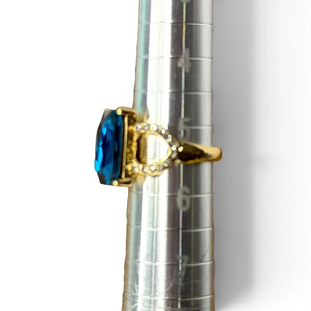 Gold-Tone Fashion Ring with Blue Center Stone